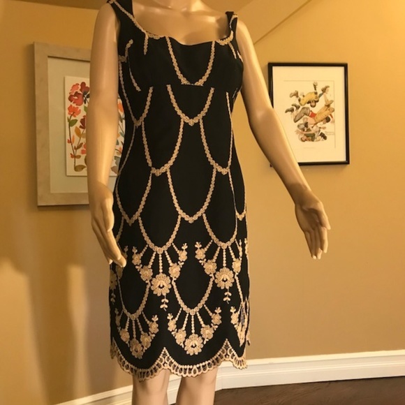 Nanette Lepore Dresses & Skirts - Nanette Lepore  Black Dress embroidered in Tan